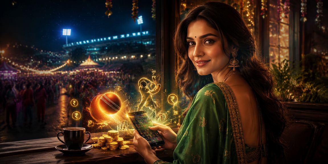 Indian woman betting on cricket matches with mobile device